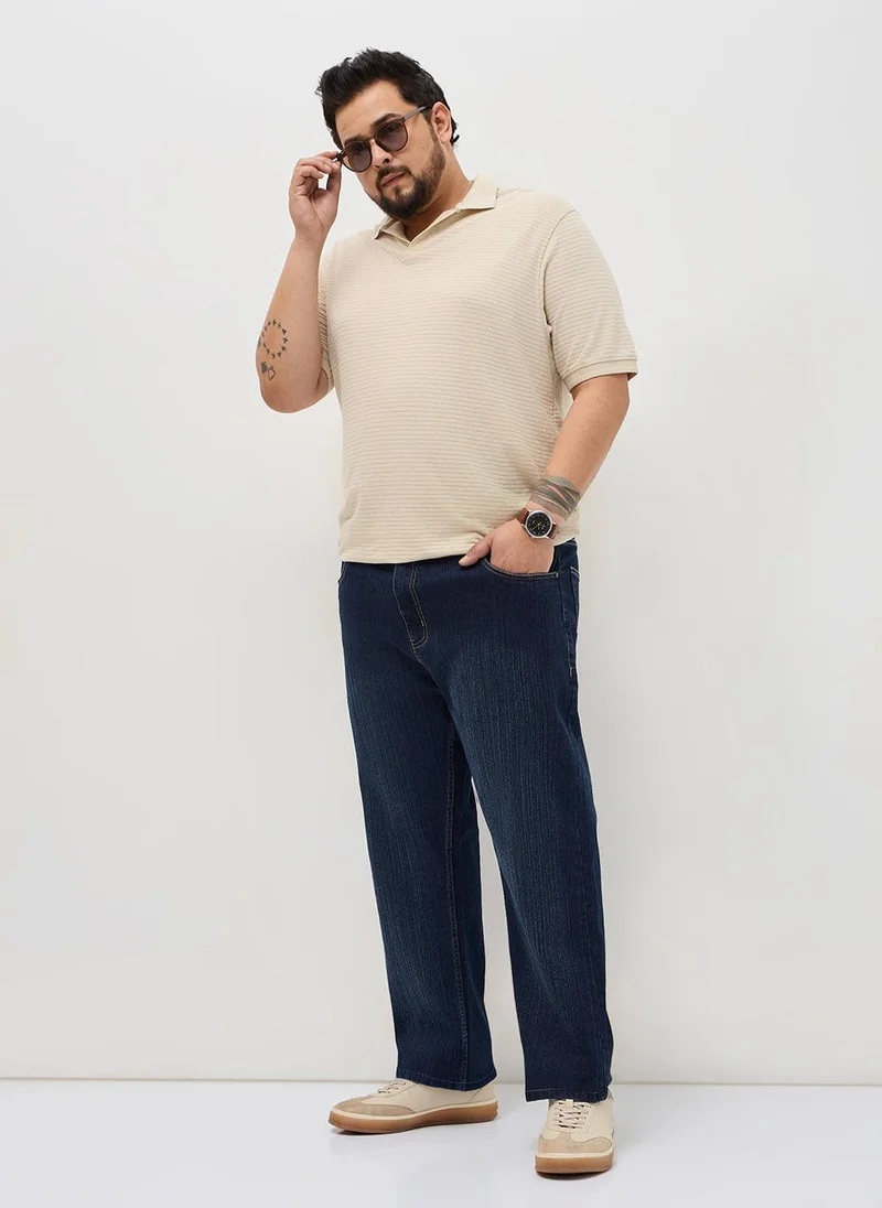 Urbano Fashion  Urbano Plus Men's Dark Blue Straight Fit Washed Denim Jeans Stretchable for Men | Best Price UAE